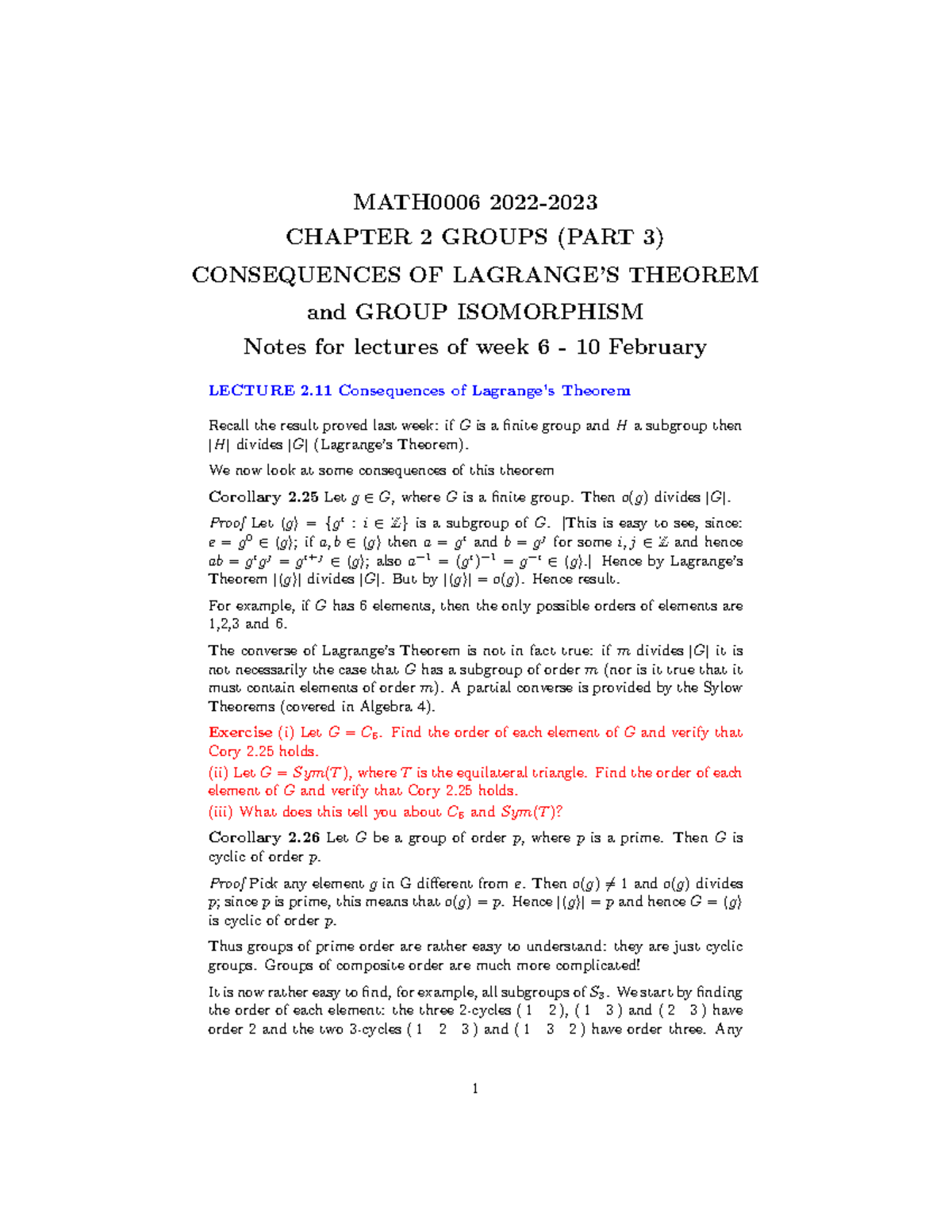 MATH0006 2223 Ch 2 part 3 - MATH0006 2022- CHAPTER 2 GROUPS (PART 3 ...