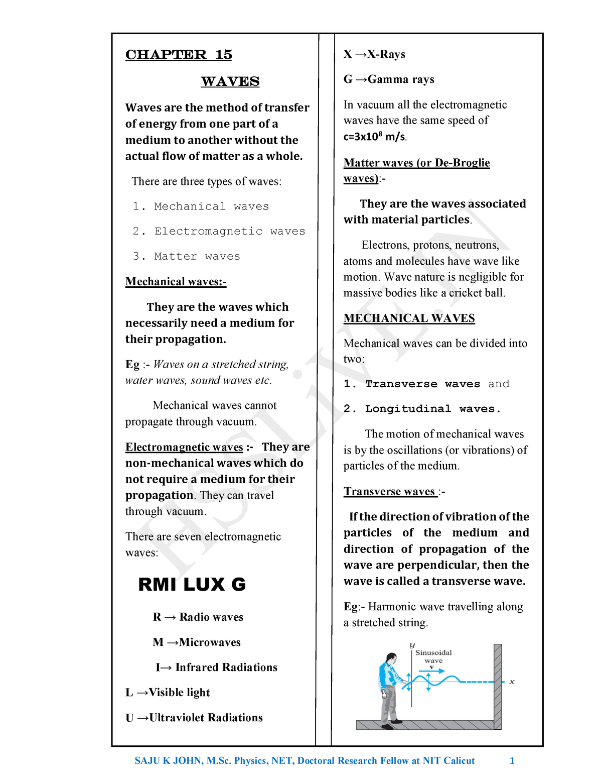 Chapter 15- Waves - NCERT Textbook Based - ####### Chapter 15 ...