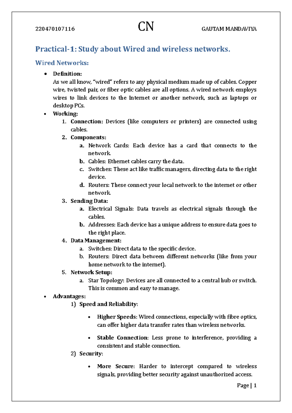 Computer network Practical1 Study about Wired and wireless networks