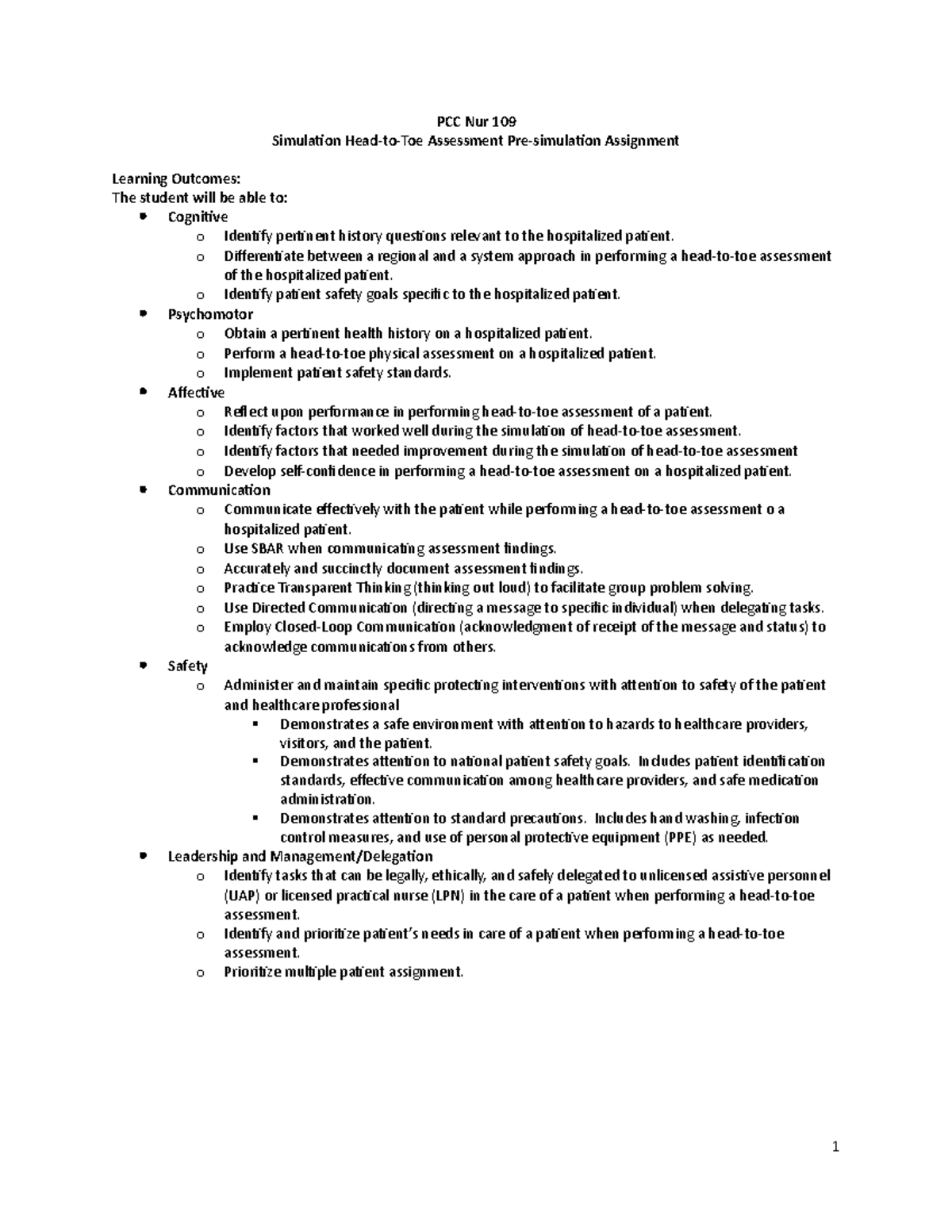 Head.To.Toe Assessment Presim Assignment - PCC Nur 109 Simulation Head ...