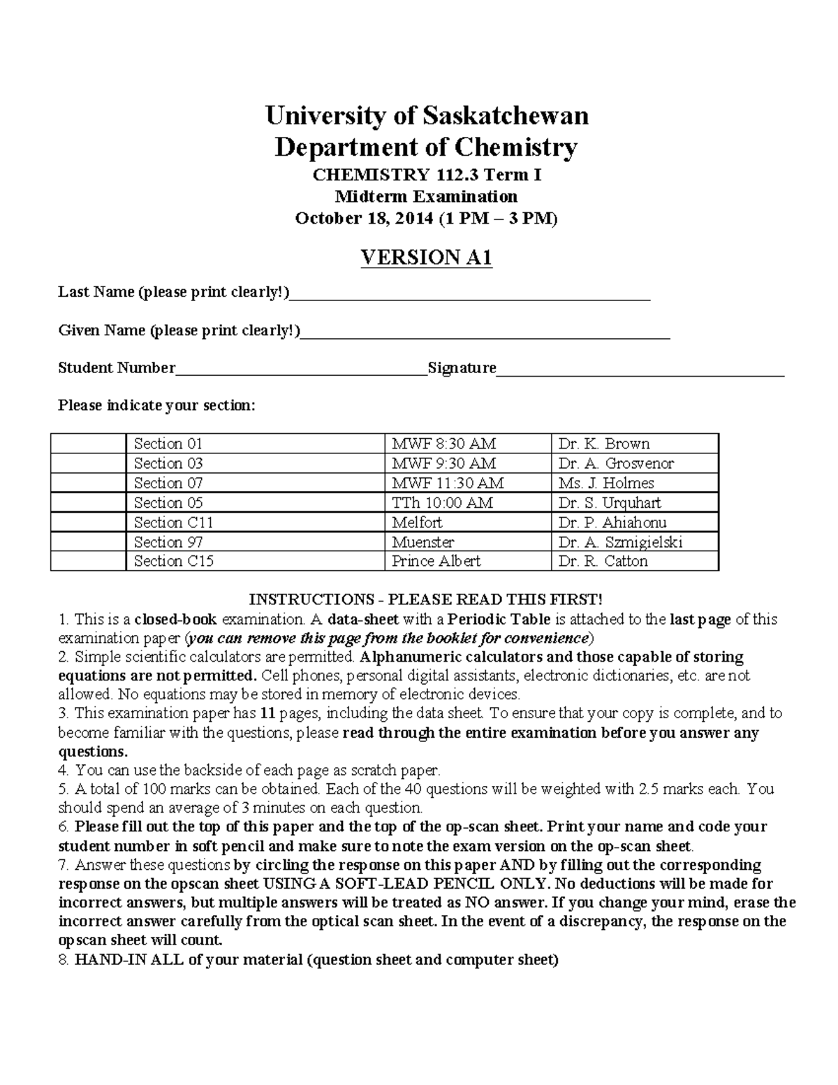 Sample/practice Exam 27 February 2014, Questions and Answers, Midterm ...