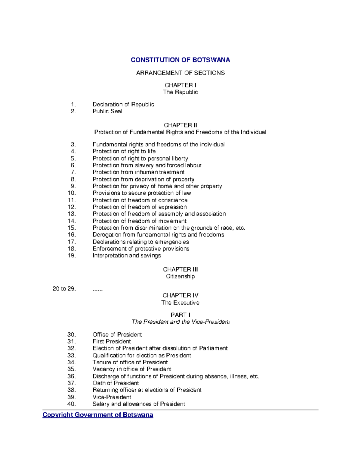 .arch Constitution OF Botswana - CONSTITUTION OF BOTSWANA ARRANGEMENT ...