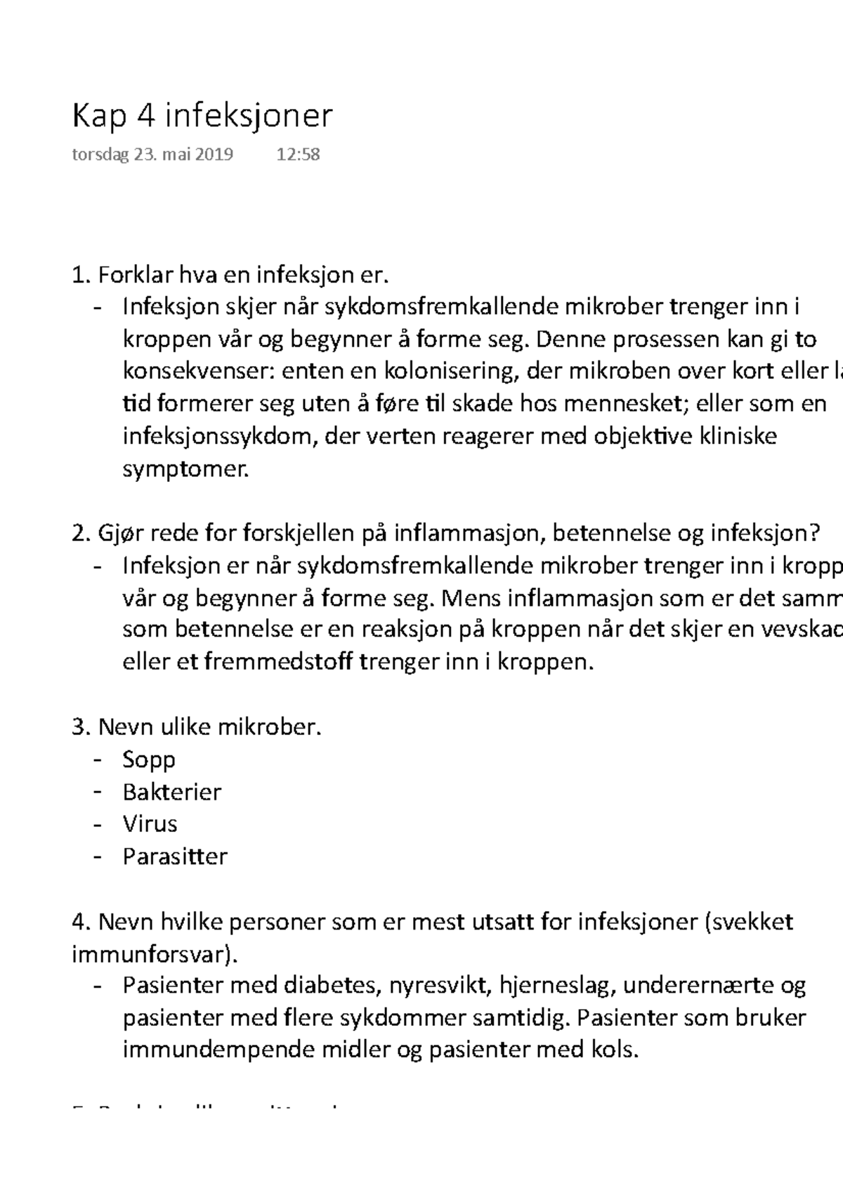 Kap 4 Infeksjoner Syba1200 Oslomet Forklar Hva En Infeksjon Er Infeksjon Studocu