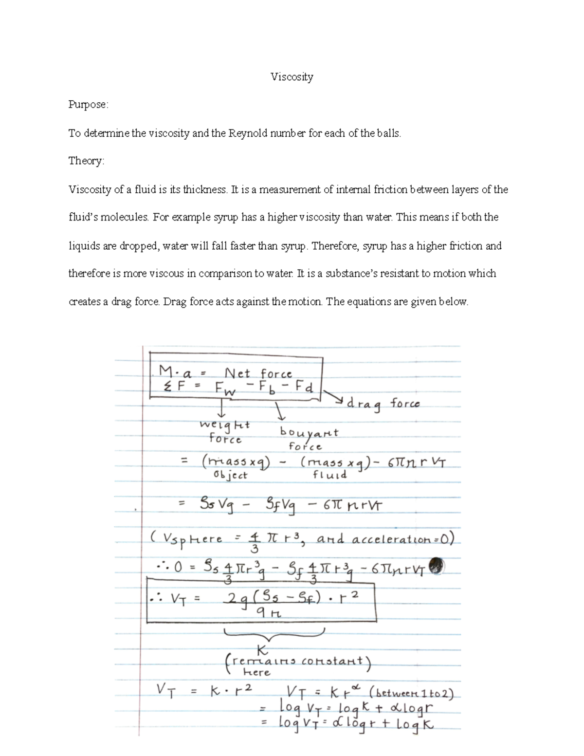 viscosity experiment lab report discussion