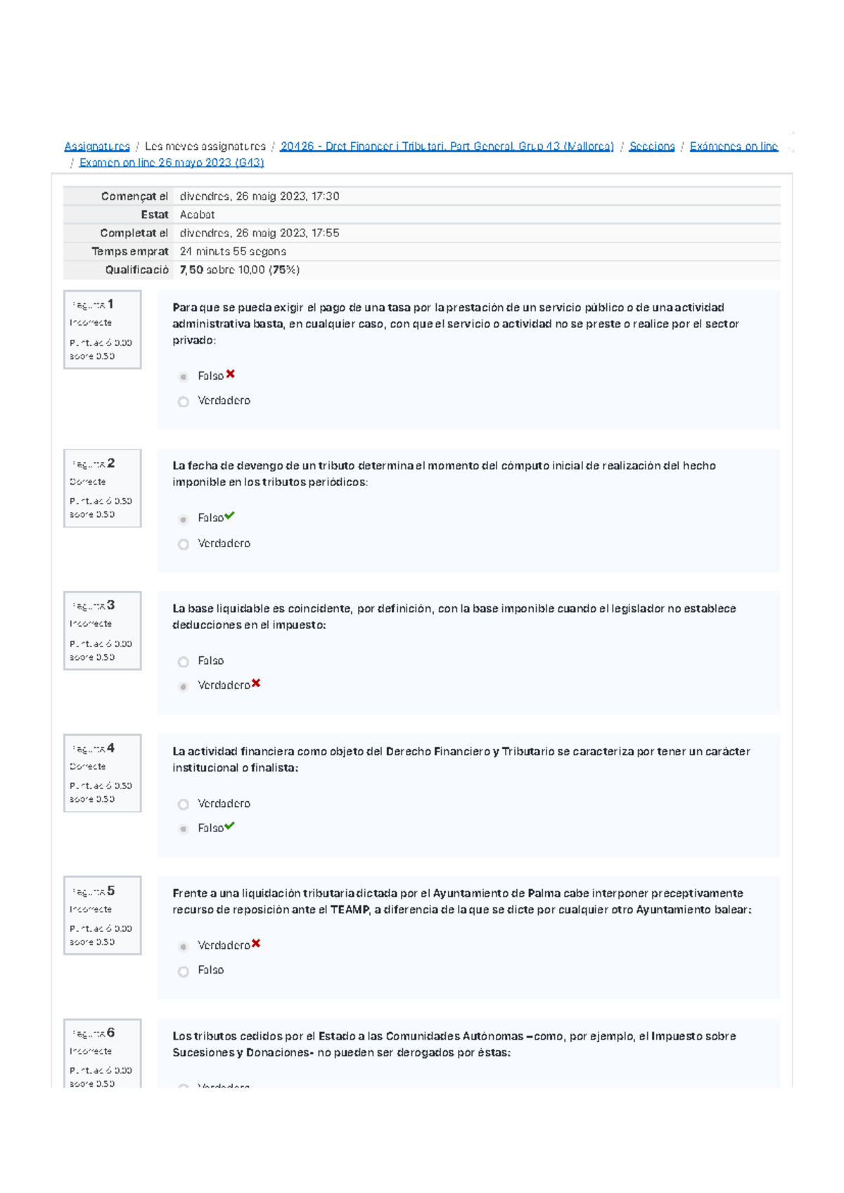 Examen online Tipo Test VF - Assignatures / Les meves assignatures ...