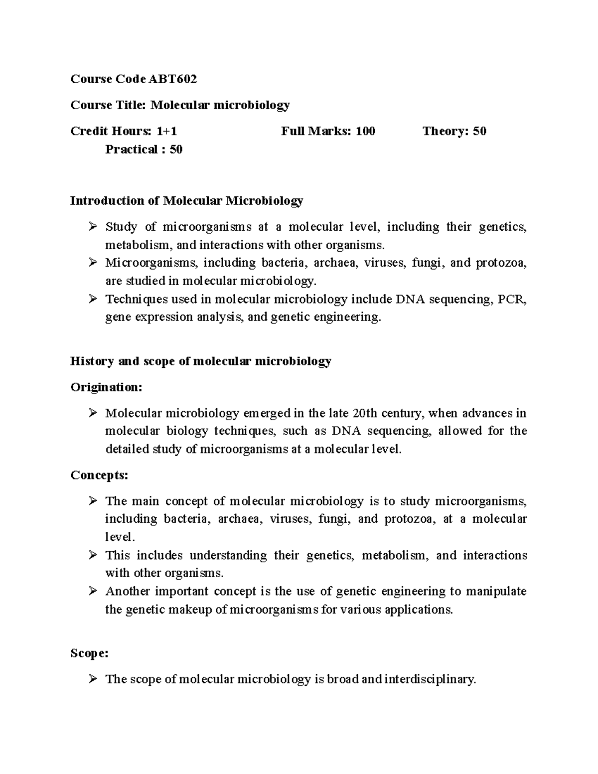 Molecular-Microbiology - Course Code ABT Course Title: Molecular ...