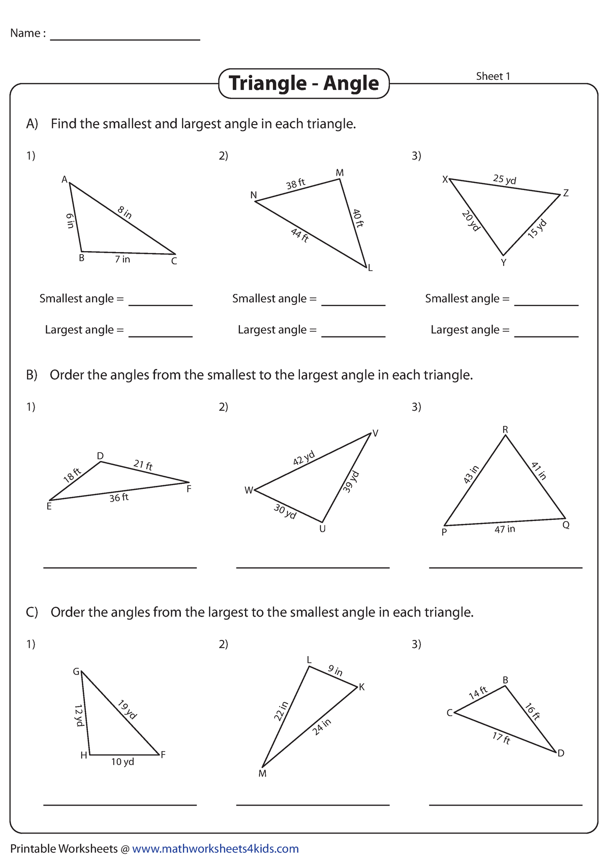 Angles-1 - Goodluck - Printable Worksheets @ mathworksheets4kids Name ...