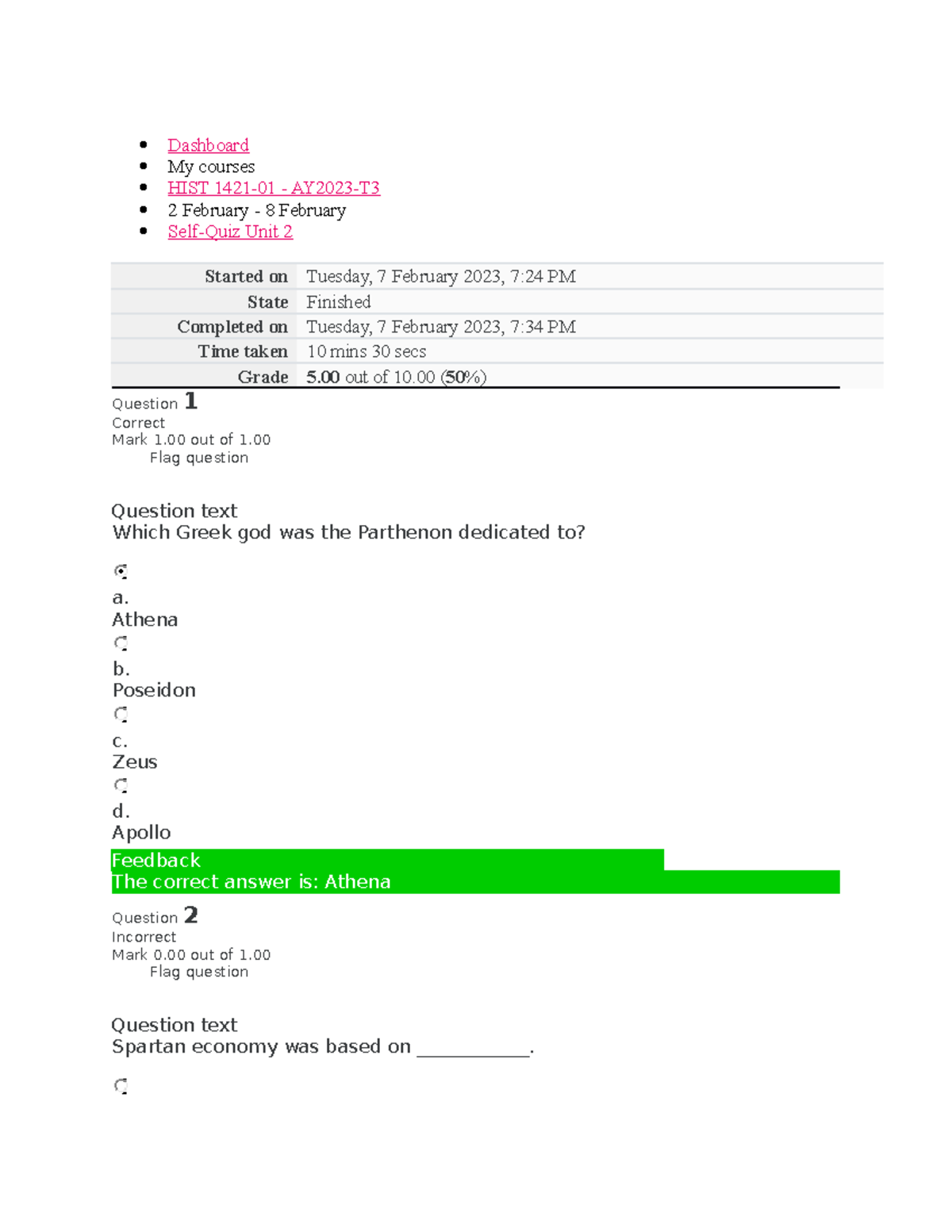 SQ 2 HIST 1421 - Self Quiz 2 HIST 1421 - Dashboard My Courses HIST 1421 ...