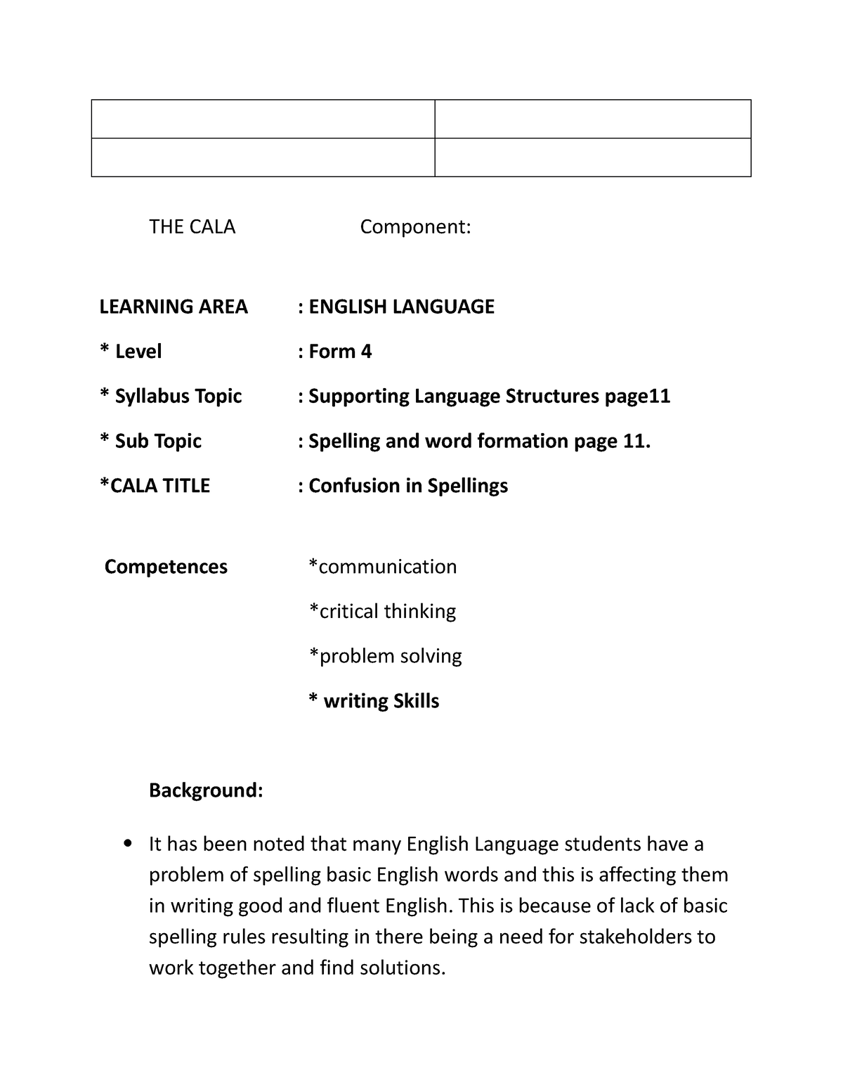 CALA English Final - Linguistic, LITERATURE - THE CALA Component ...