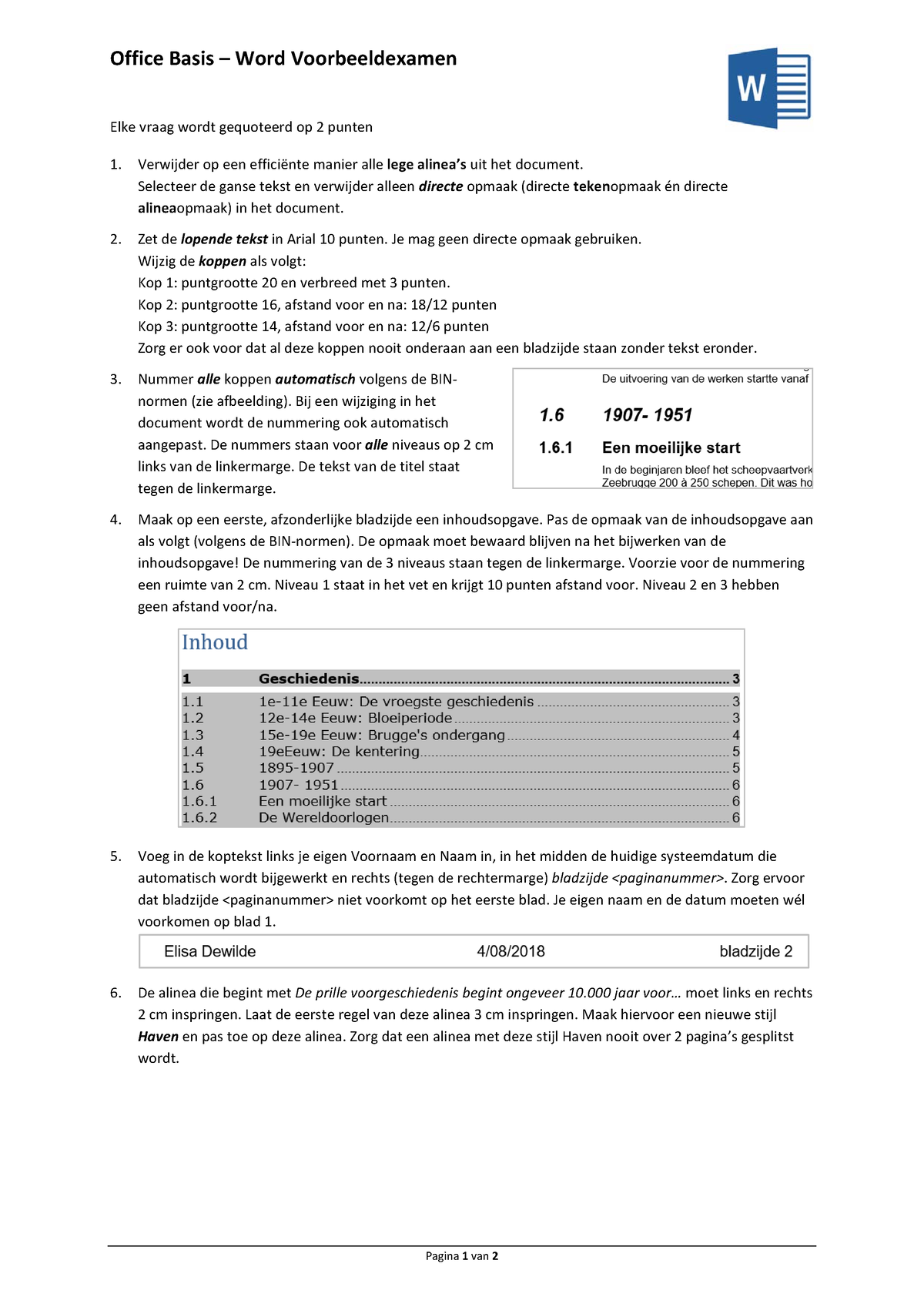 Word - Voorbeeldexamen - Office Basis – Word Voorbeeldexamen Pagina 1 ...