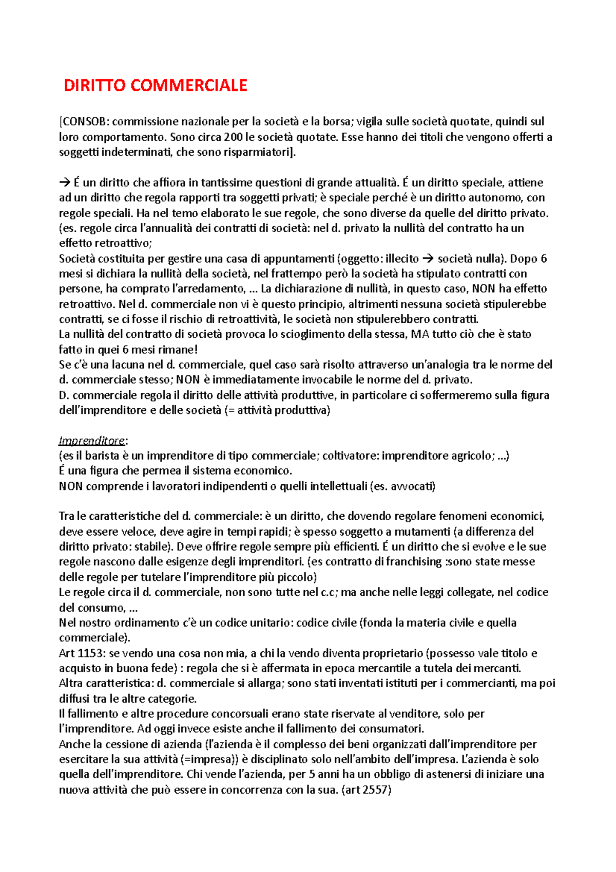 Diritto Commerciale - DIRITTO COMMERCIALE [CONSOB: Commissione ...