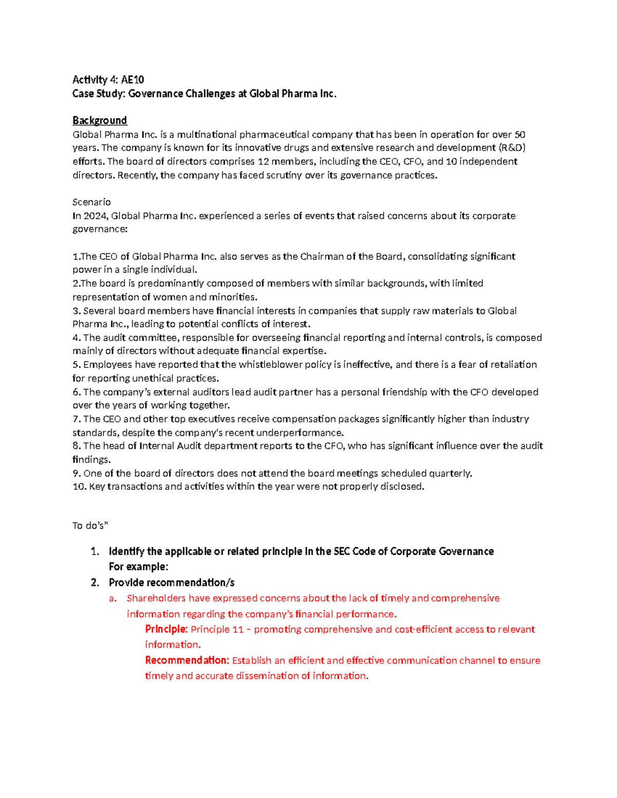 Case Study Identifying Governance Issues 1 - Activity 4: AE Case Study ...
