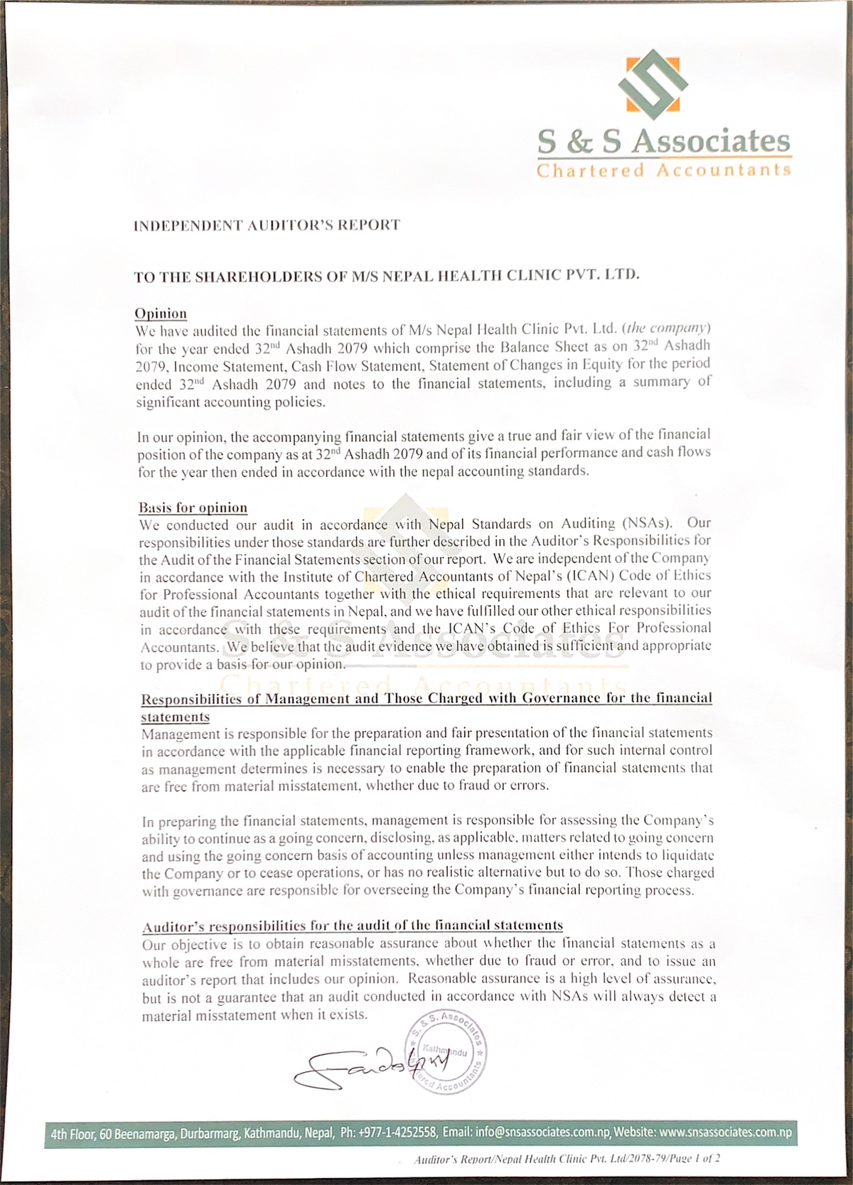 Nepal Health Clinic- Draft FS - Association of Chartered Certified ...