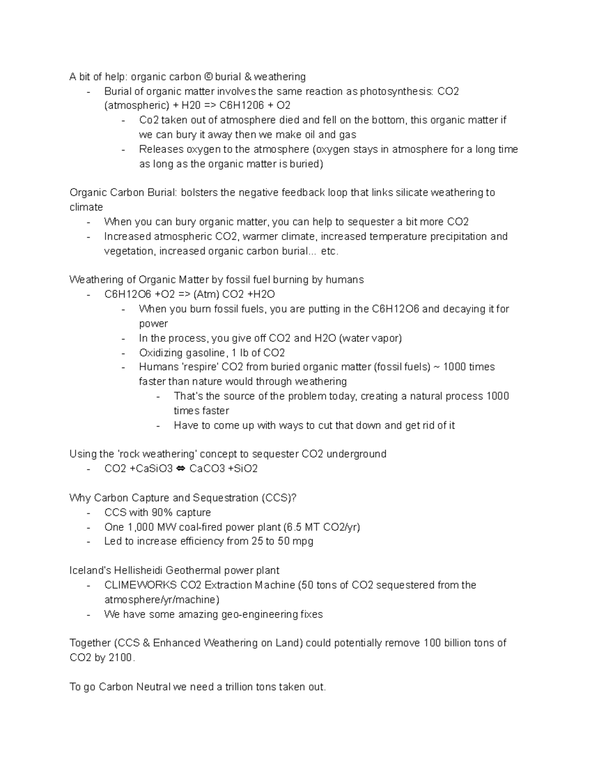 Gel 010: carbon cycle (and more) lecture notes - A bit of help: organic ...