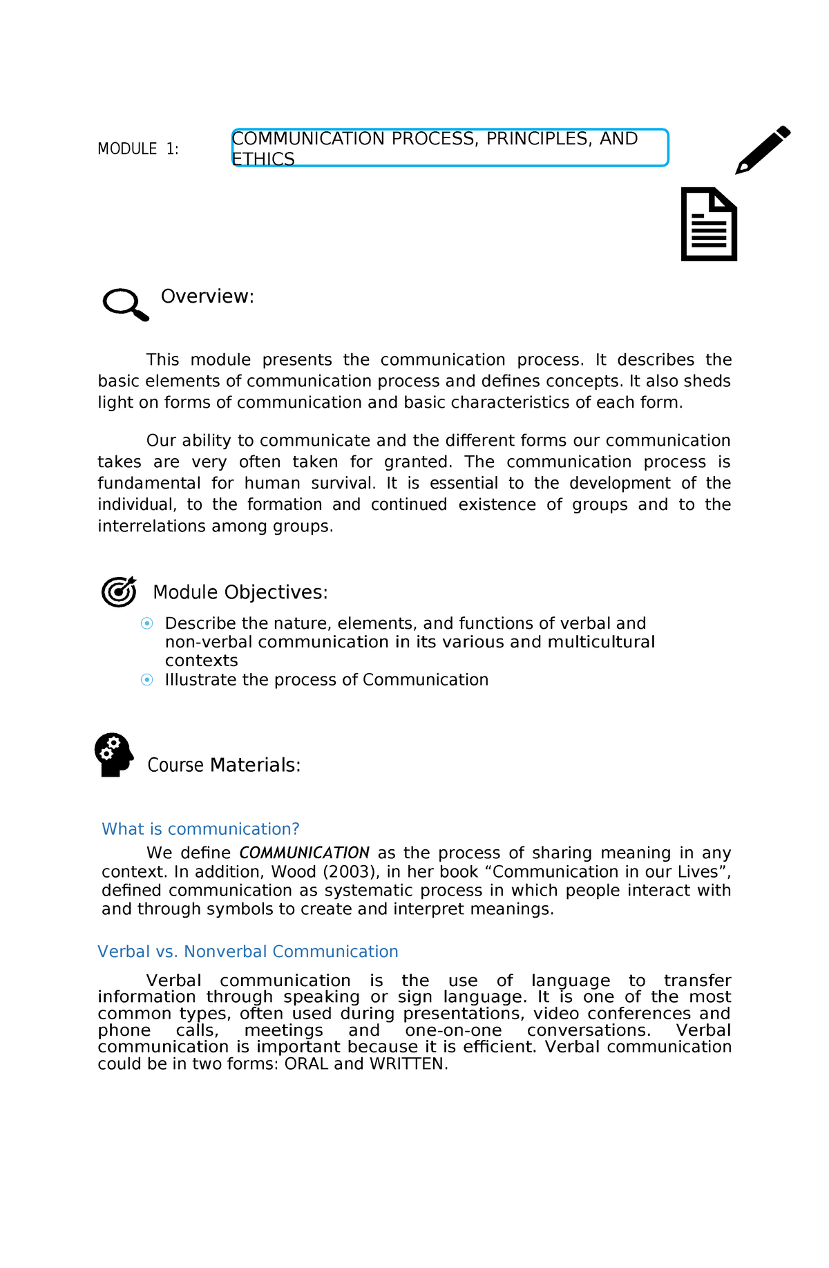 Purposive Communication Communication Processes Principles And Ethics Module 1 Overview 