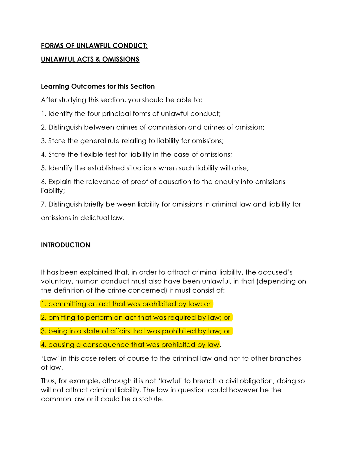 Criminal LAW Notes ON Ommissions - FORMS OF UNLAWFUL CONDUCT: UNLAWFUL ...