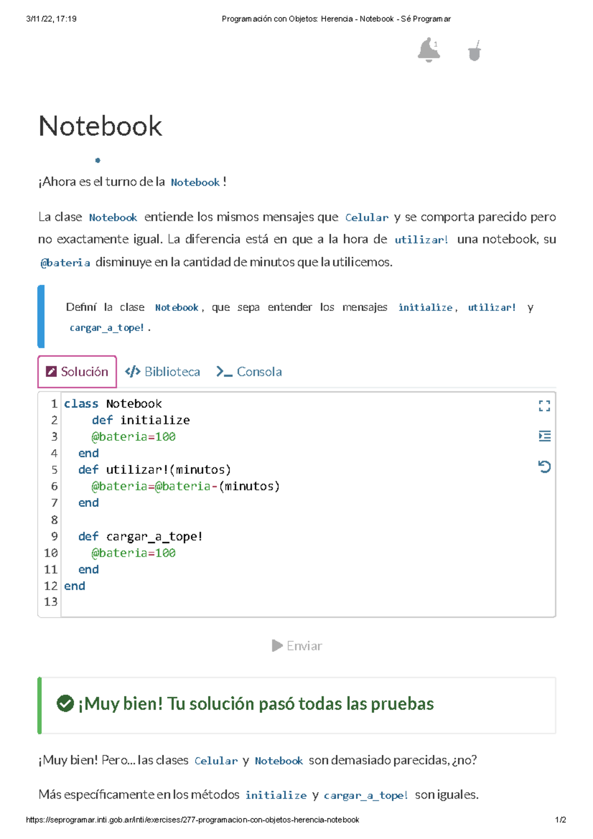 Ejercicio 2 Programación con Objetos Herencia - Notebook - Sé Programar ...