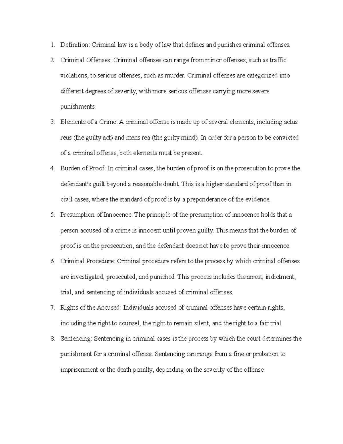Criminal Law Notes Part 1 Definition Criminal law is a body of law