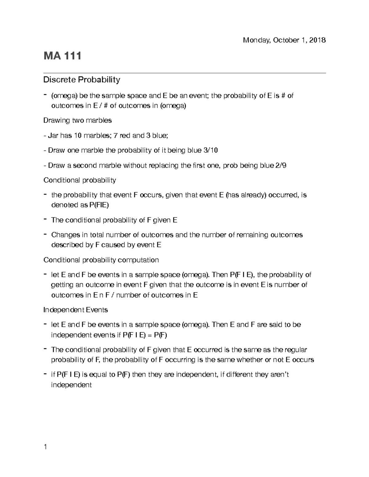 Ma 111 Probability Pdf Ma111 Uky Studocu