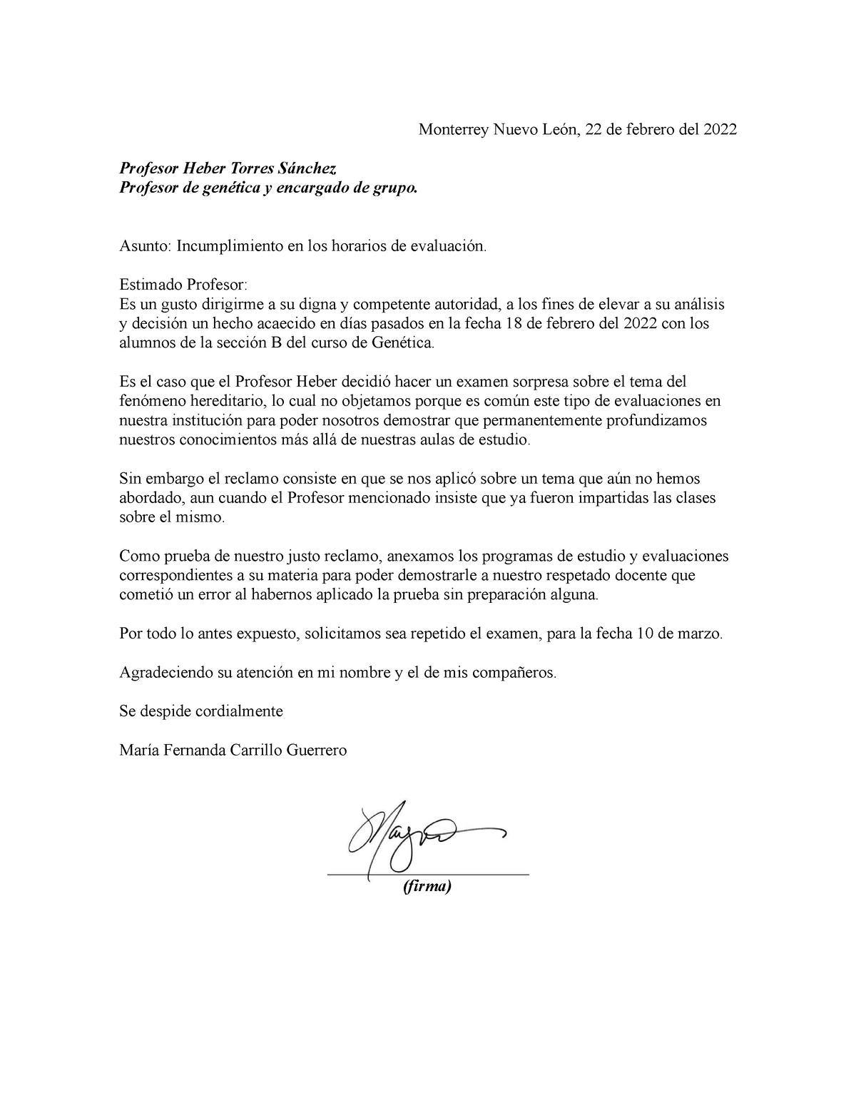 Carta De Queja A Profesor 2 Es Puro Bait Monterrey Nuevo León 22 De Febrero Del 2022 Profesor 2116