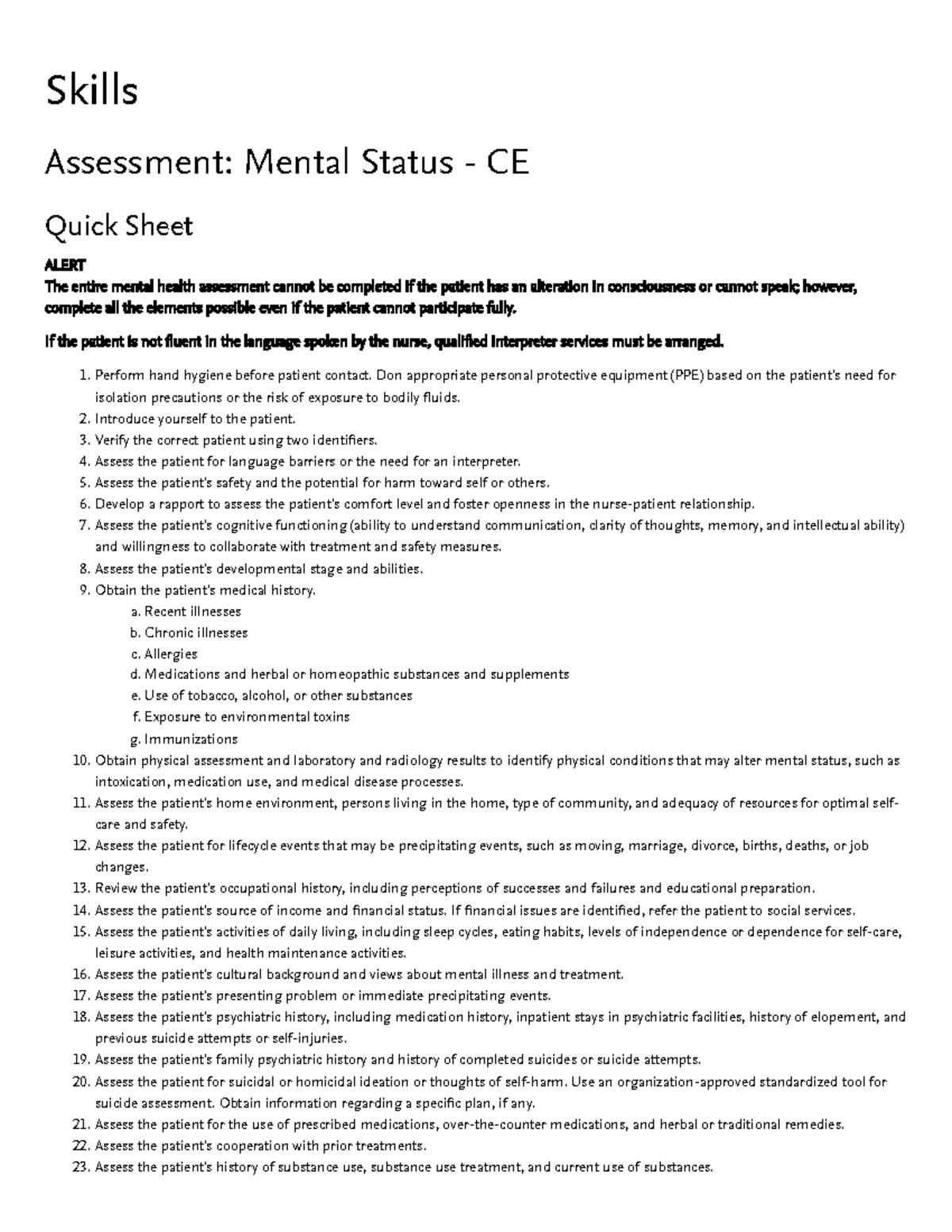 Assessment Mental Status - Skills Assessment: Mental Status - CE Quick ...