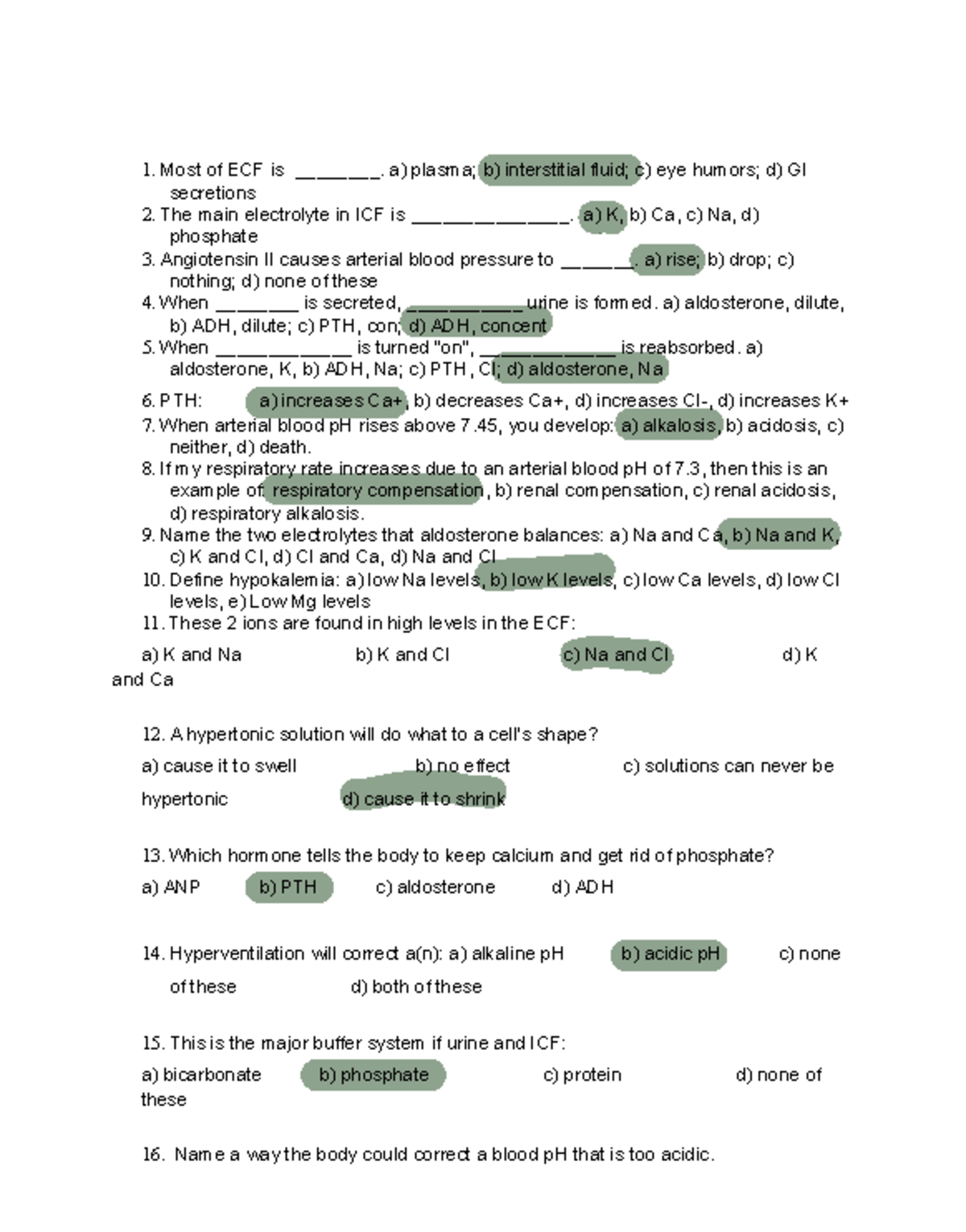 BIO+151+practice+test+4+urinary+and+fluid+balance - Most of ECF is ...