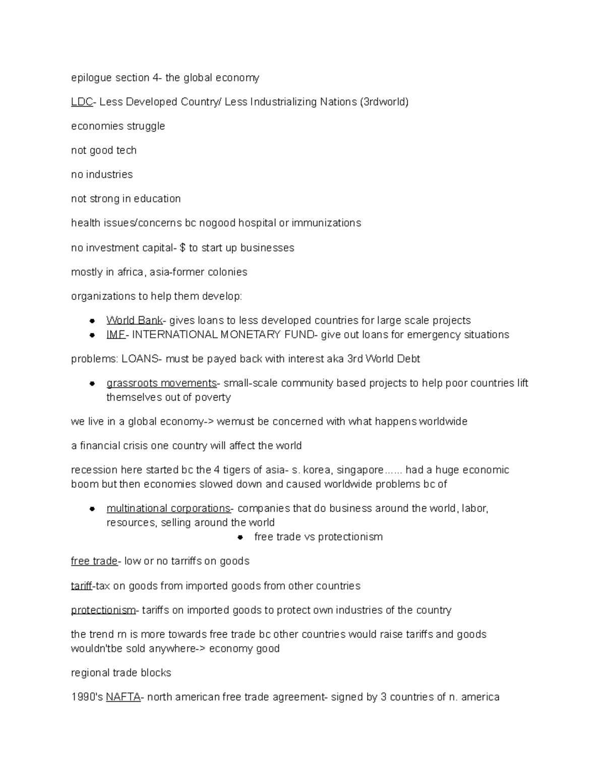 Global chpt 20 section 2 - epilogue section 4- the global economy LDC ...