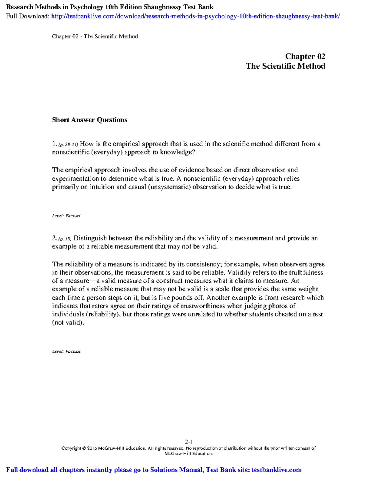 Test bank c2 - CHAPTER 2 TEST - Chapter 02 - The Scientific Method 2 ...