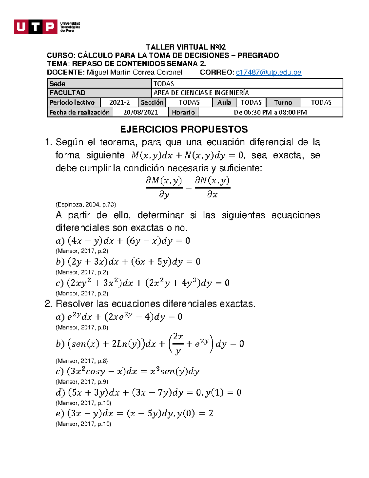 Taller Semana 2 (repaso General De La Pc1) - TALLER VIRTUAL Nº CURSO ...