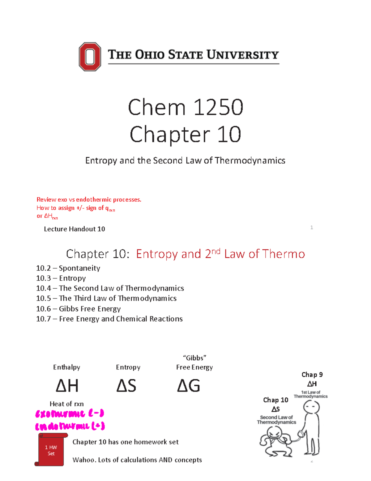 Chapter 10 Entropy and Second Law of Thermo. - Chem 1250 Chapter 10 ...