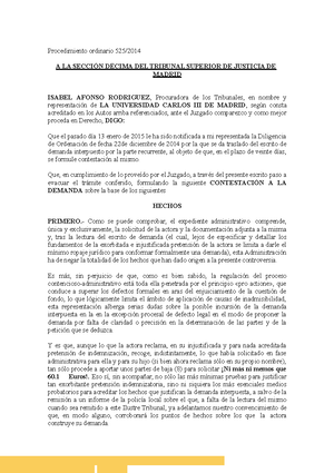 Modelo Contestación Demanda - Procedimiento ordinario 525/ A LA SECCIÓN  DÉCIMA DEL TRIBUNAL SUPERIOR - Studocu