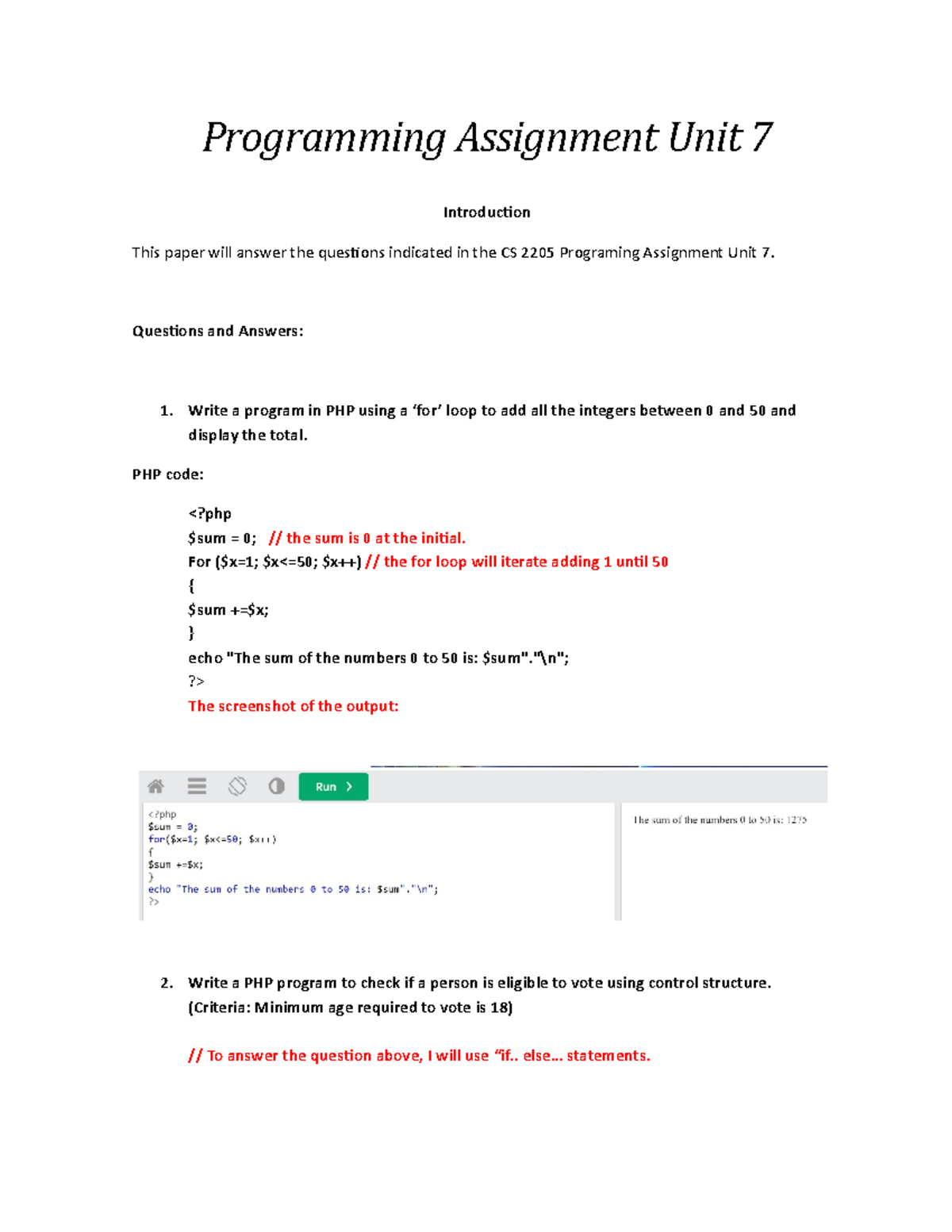 Programing Assignment Unit 7 - Questions And Answers: Write A Program ...