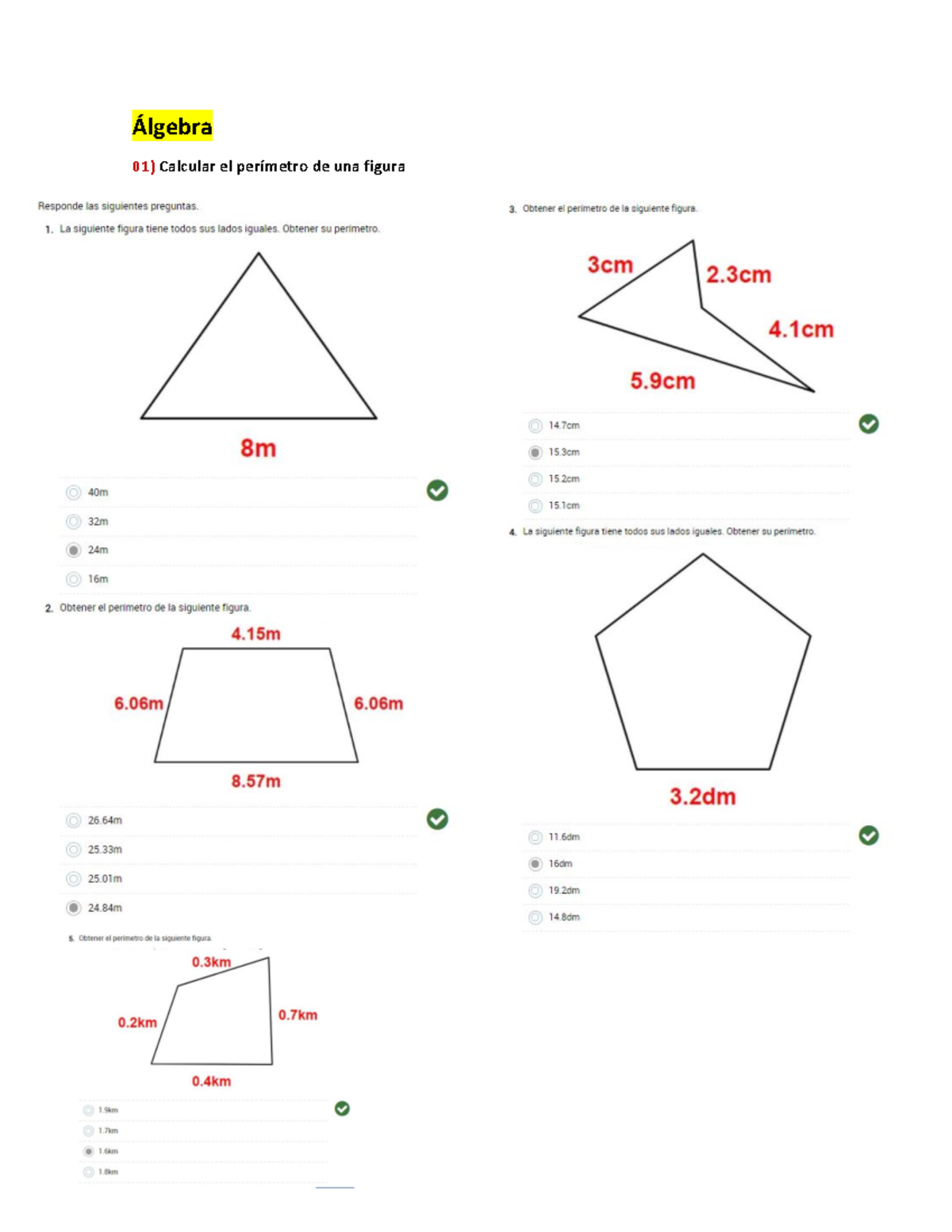 Lgebra Prueba T Original Lgebra Calcular El Per Metro De Una Figura