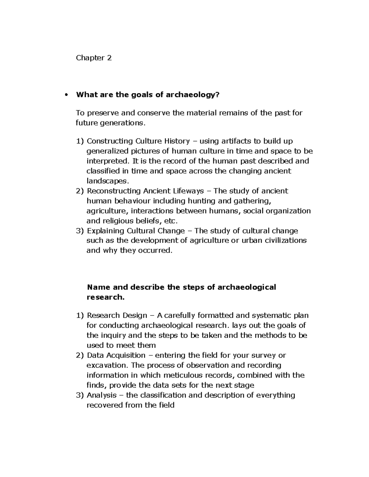 Module 3 Review Questions Chapter 2 What are the goals of archaeology