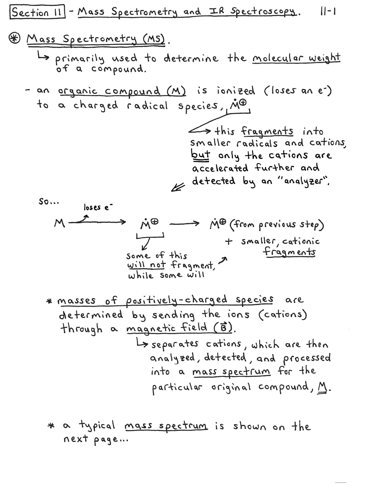 Mass Spectrometry and Ir spectroscopy Lecture Notes Chemistry for