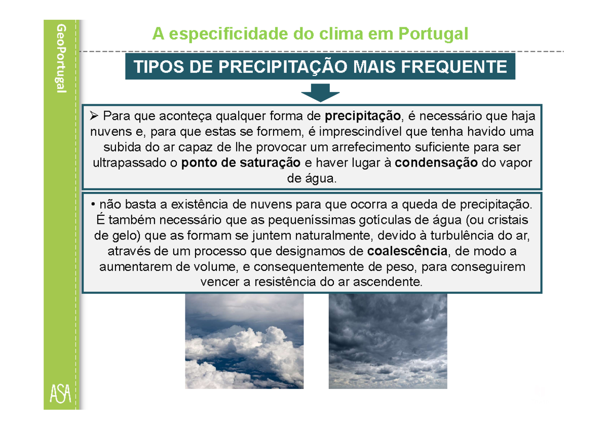 Precipitação em Portugal - TIPOS DE PRECIPITAÇÃO MAIS FREQUENTE Para ...