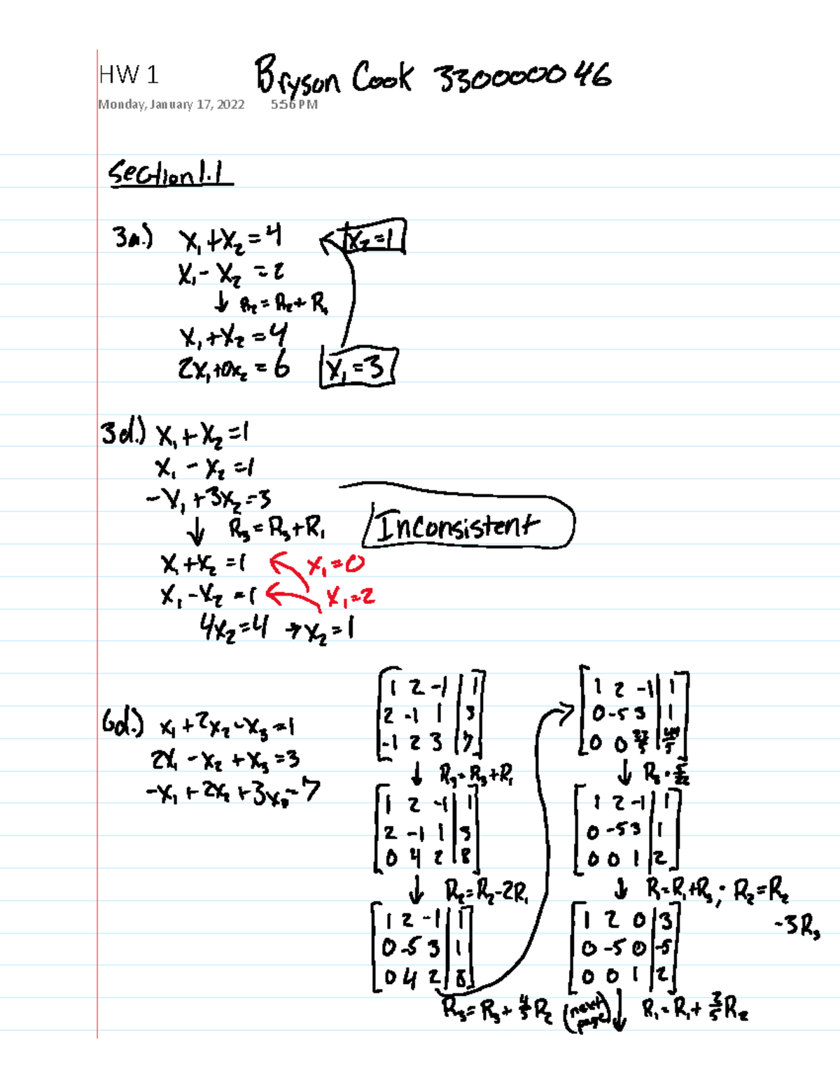 HW1 - Homework 1 - HW 1 Bryson Cook Monday, January 17, 2022 5:56 PM ...