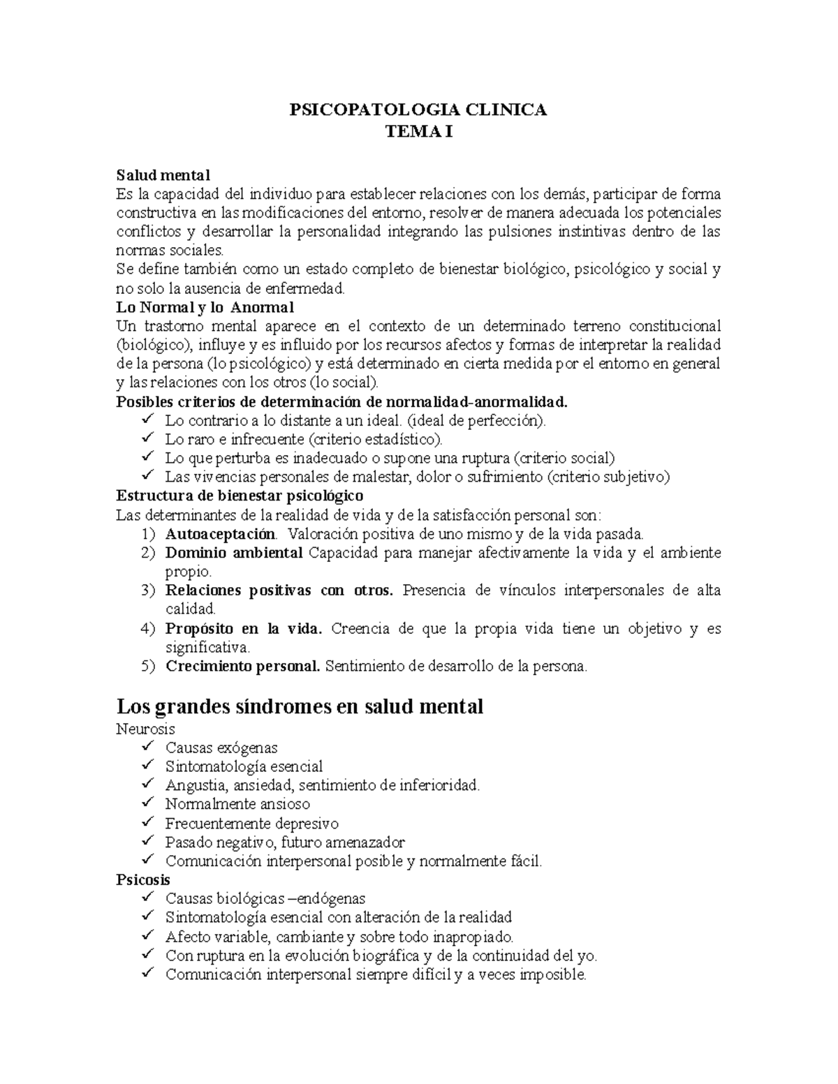 Psicopatologia tema 1 - Apuntes 1 - PSICOPATOLOGIA CLINICA TEMA I Salud ...
