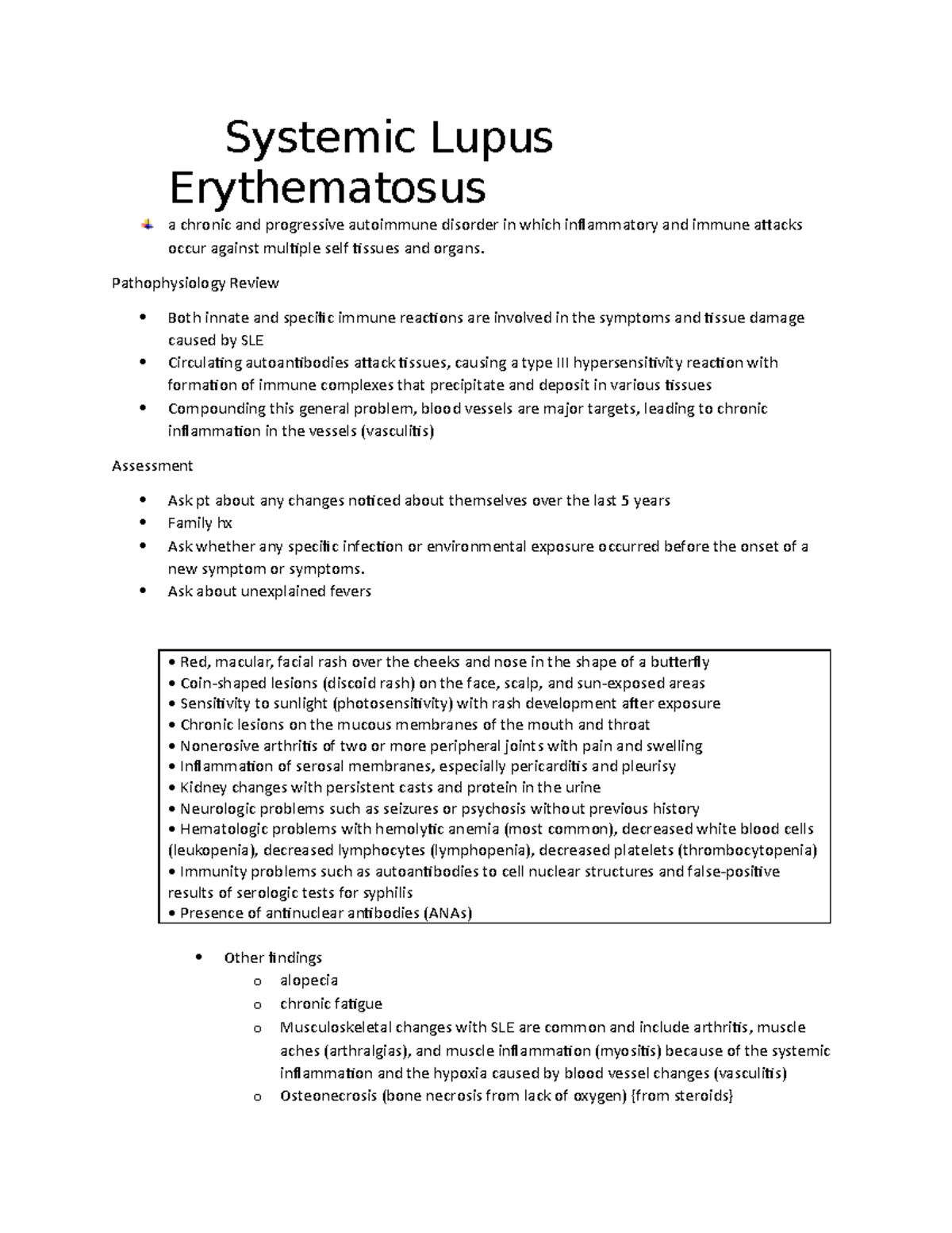 Systemic lupus erythematosus- SLE - NUR 305 - Studocu