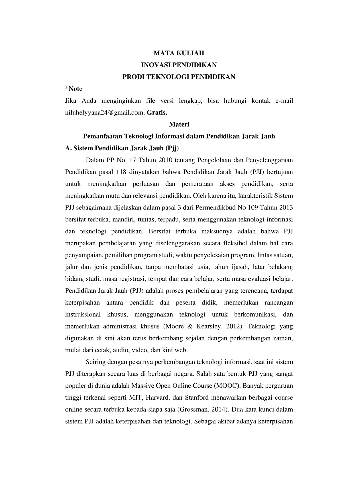 Pemanfaatan Teknologi Informasi Dalam Pendidikan Jarak Jauh Part 1 ...