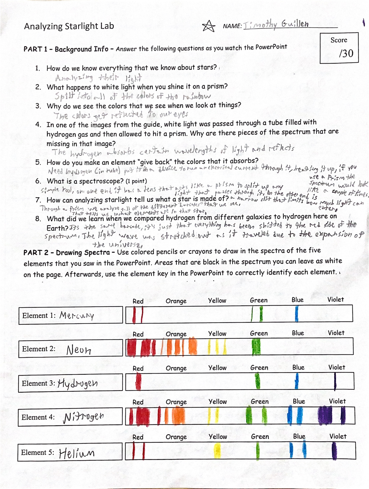 - Starlight Lab NGSS - Analyzing Starlight Lab NAME: Timothy Guillen ...