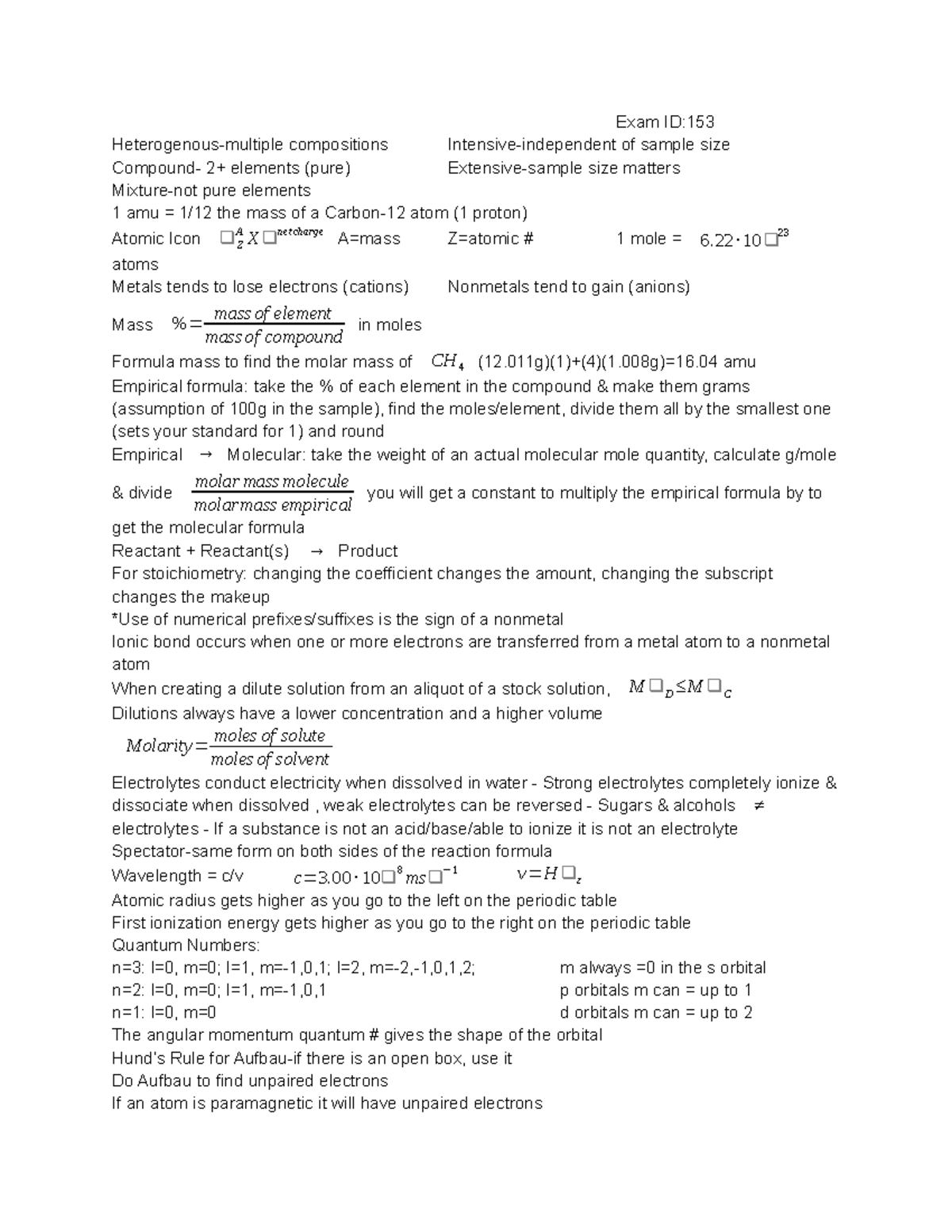 Chem Exam 2 Study Guide - Exam ID:153 of sample size size matters ...