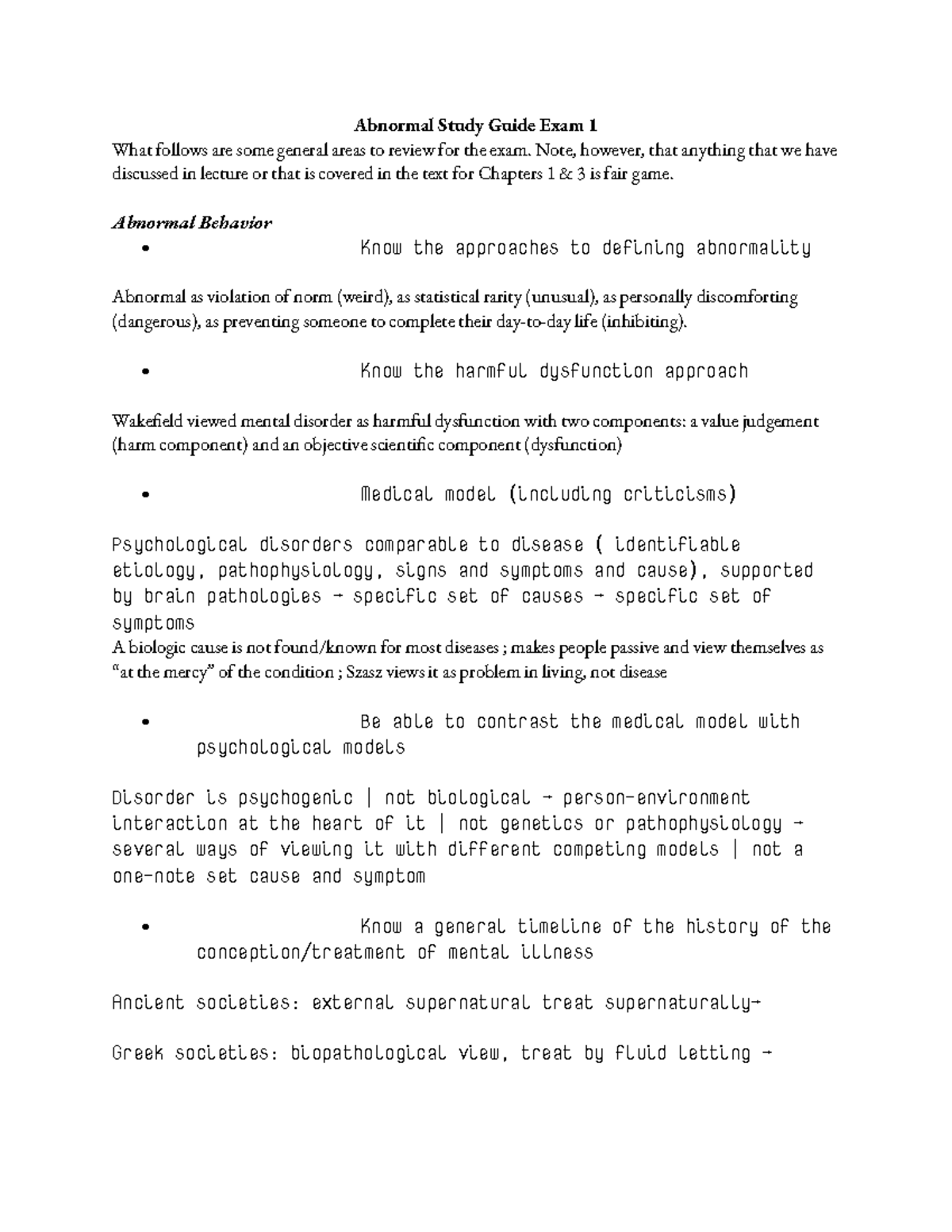 Exam 1 Study Guide - Abnormal Study Guide Exam 1 What follows are some ...