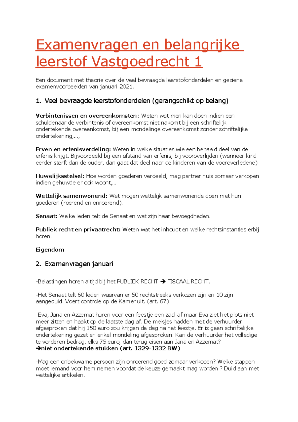 Examenkraker Vastgoedrecht 1 Januari - Examenvragen En Belangrijke ...