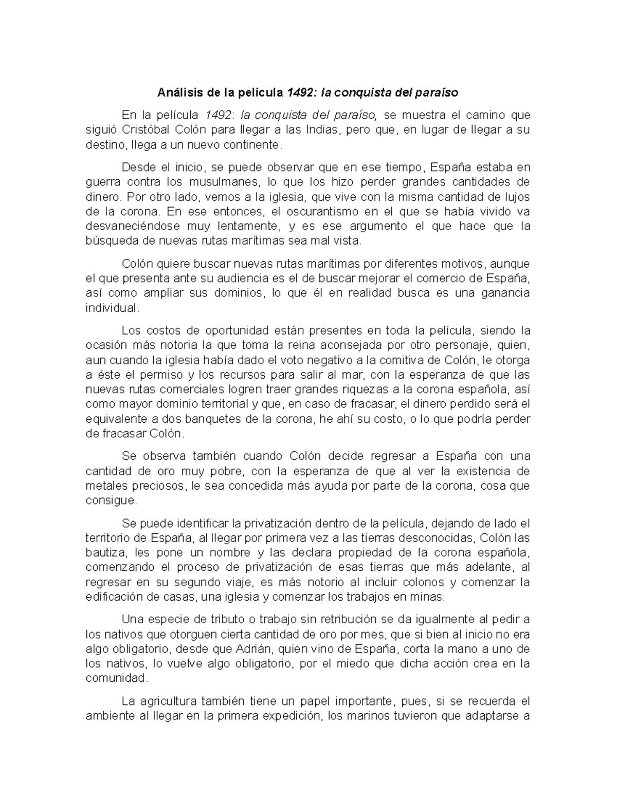Analisis De La Pelicula 1492 La Conquista Del Paraiso Analisis De La Pelicula 1492 La Conquista Studocu