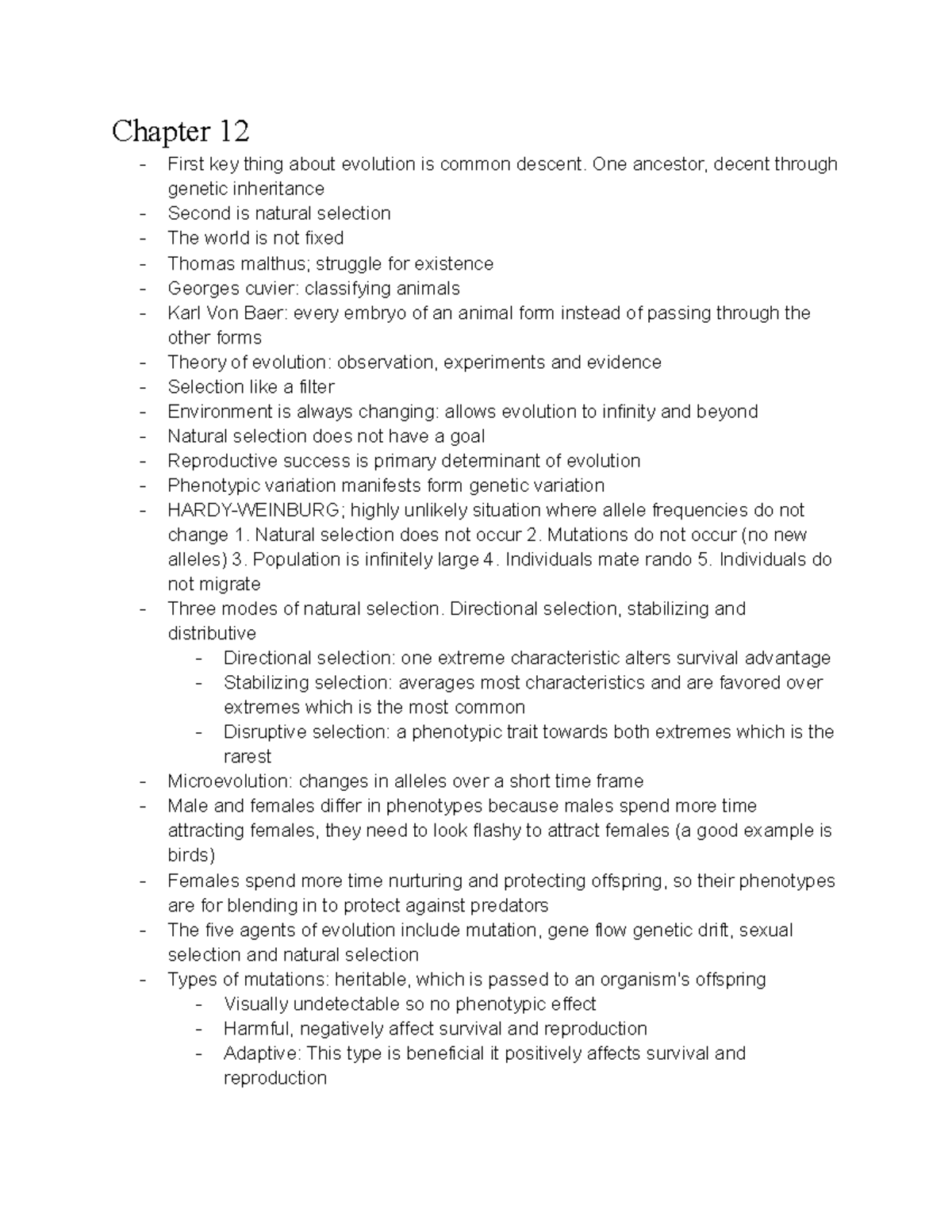 Bio Chapter 12 - Chapter 12 First key thing about evolution is common ...