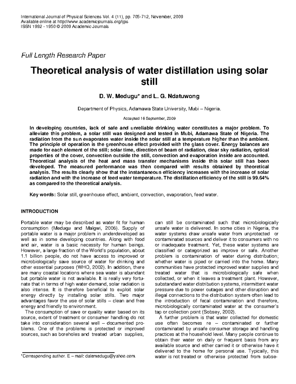 Theoretical analysis of water distillation using solar - International ...