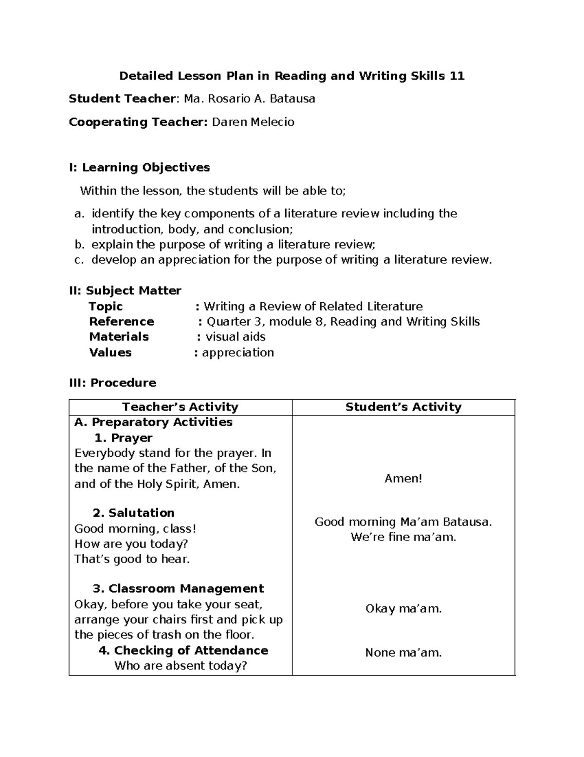 Detailed Lesson Plan in Literature Review - Detailed Lesson Plan in ...