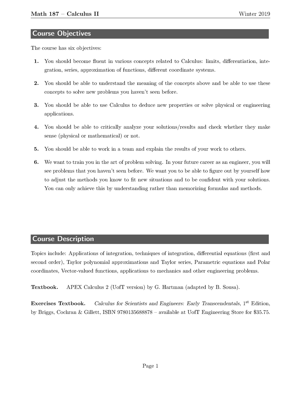 Mat187 Syllabus Summary Calculus Ii Mat187h1s U Of T Studocu