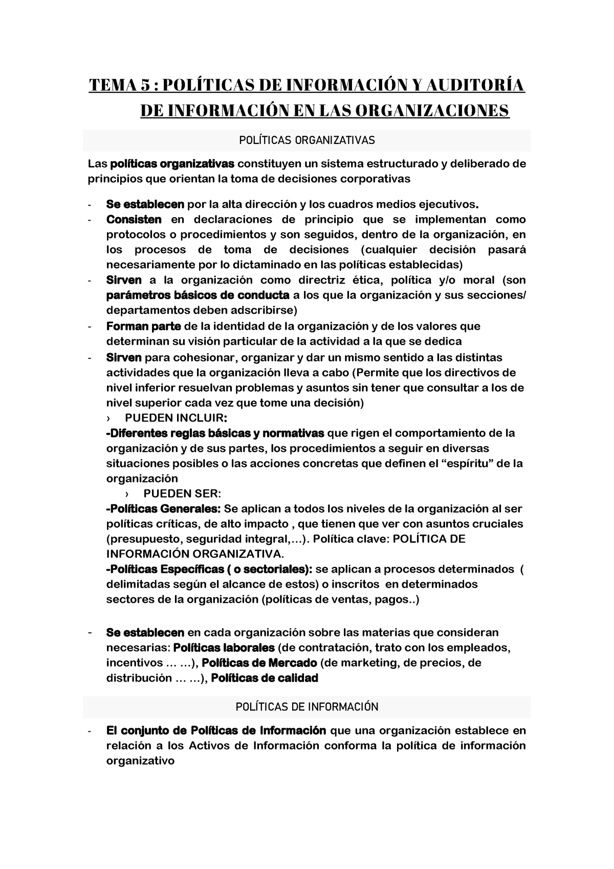 TEMA 5 - Apuntes Tema 5 - TEMA 5 : POLÕTICAS DE INFORMACI”N Y AUDITORÕA ...